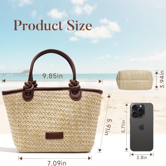 Straw Crossbody Bag Womens Small Woven Summer Purse Handheld Beach Accessory - Picture 5 of 7